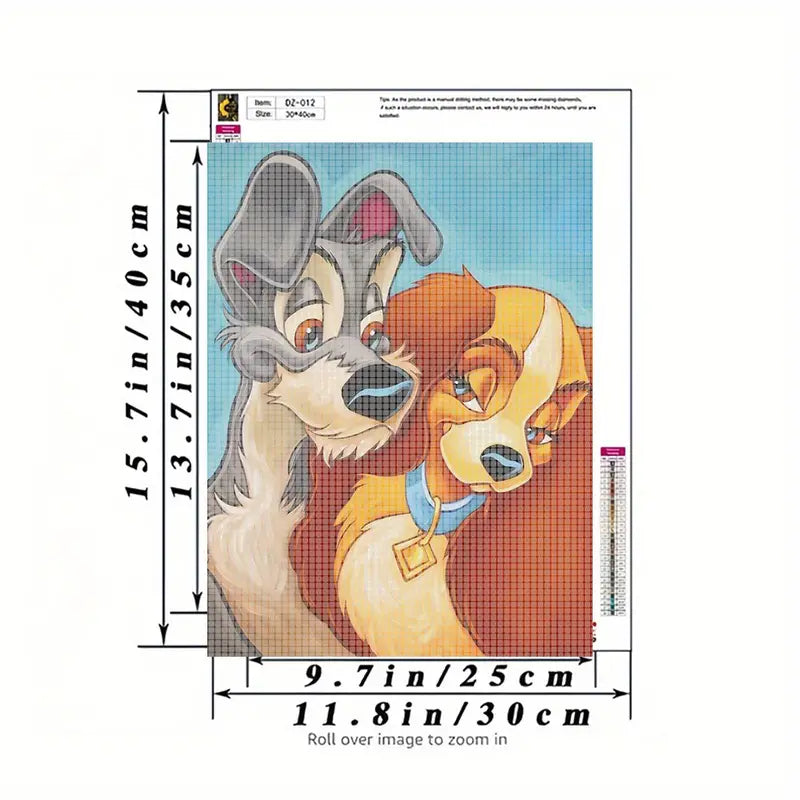 1pc, DIY 5D Diamond Art Lady And The Tramp  Full Diamond Art Kit