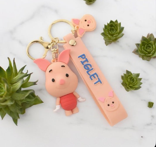 Piglet Keychain 2.72-inch Silicone Cartoon Figure, Cute Casual Style Bag Pendant, Ideal Gift