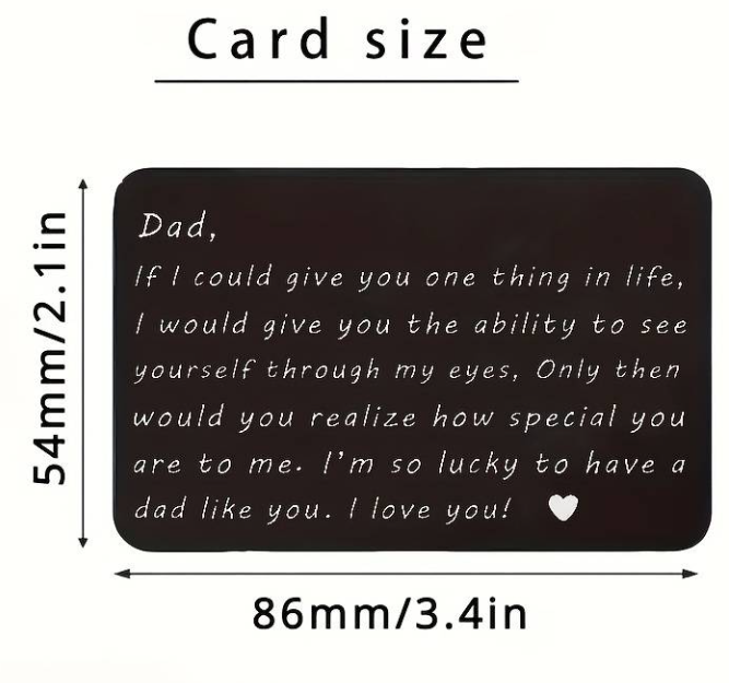 Engraved For My Dad Metal Card - Heartfelt Daughter / Son to dad gift